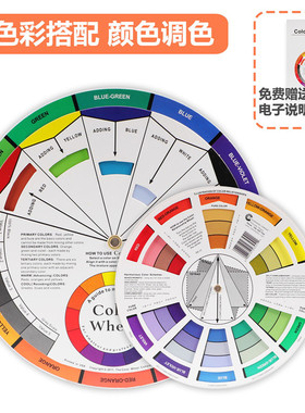 多功能英文版色轮卡12色相环纸质色彩搭配油漆调色颜料初学美术