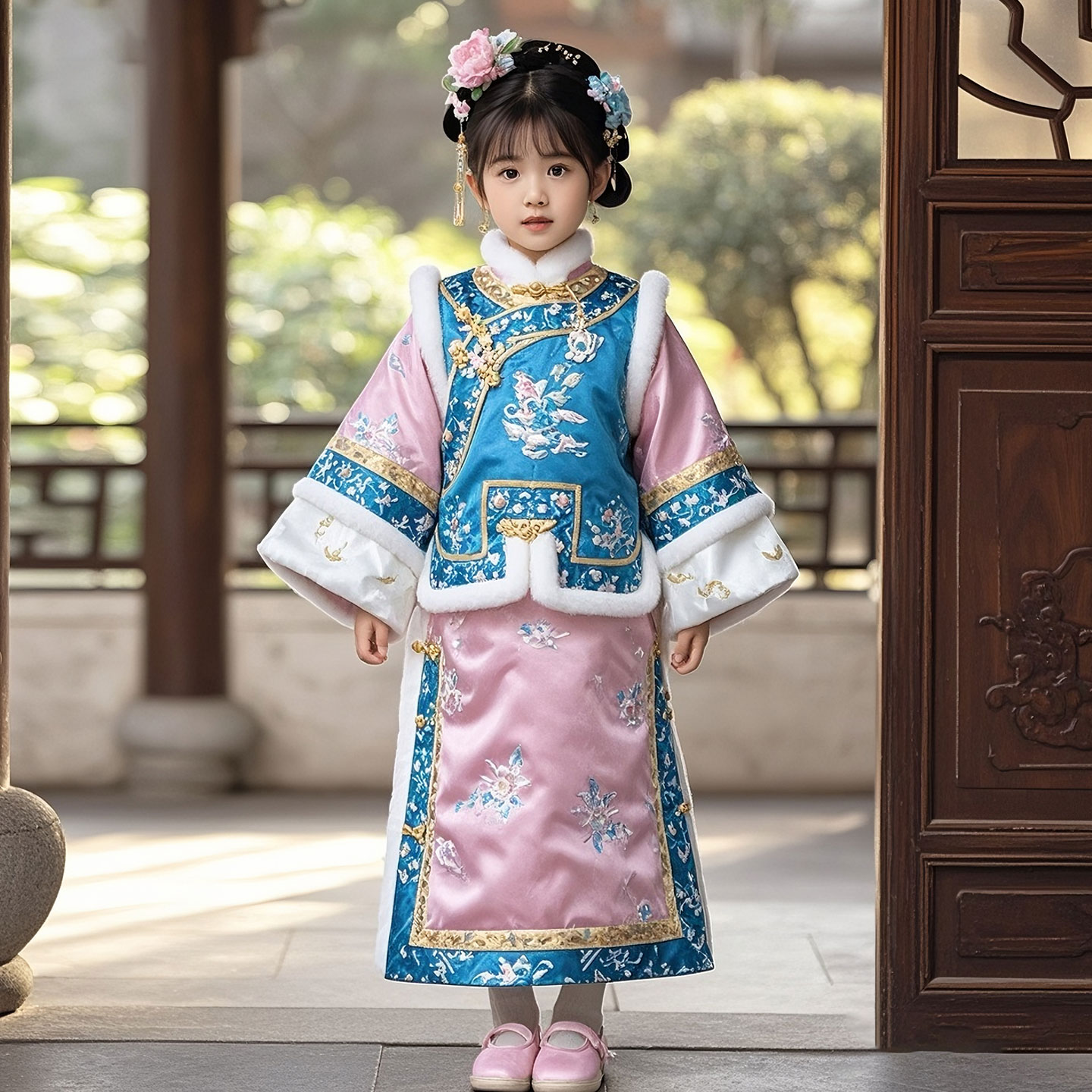 汉服女童新中式拜年服套装格格服