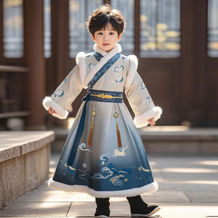 男童汉服冬装中国风儿童加厚唐装小男孩古风帅气拜年服新中式古装