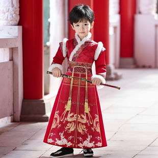喜庆儿童唐装 国风拜年服帅气古装 男宝新中式 男童加绒汉服古风冬装