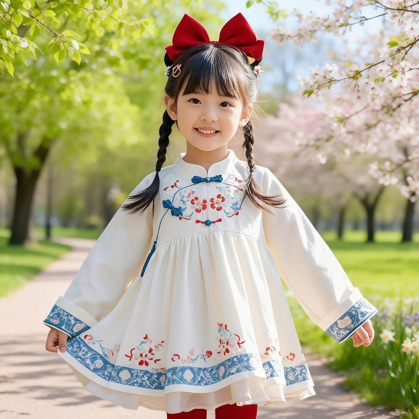 女童春装连衣裙2026新款中国风小女孩公主裙儿童洋气绝美春秋裙子