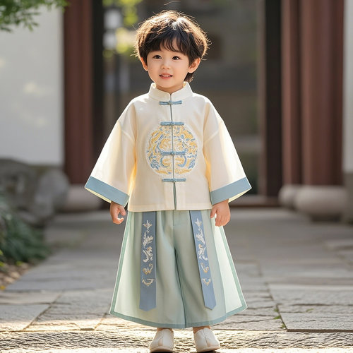 男童汉服春装新中式国风儿童唐装2026新款小男孩古风套装男宝古装