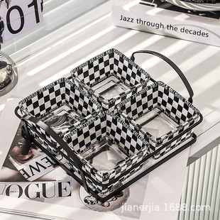 2024新款 轻奢黑白棋盘格水果盘客厅茶几干果零食盘创意玻璃糖果盒