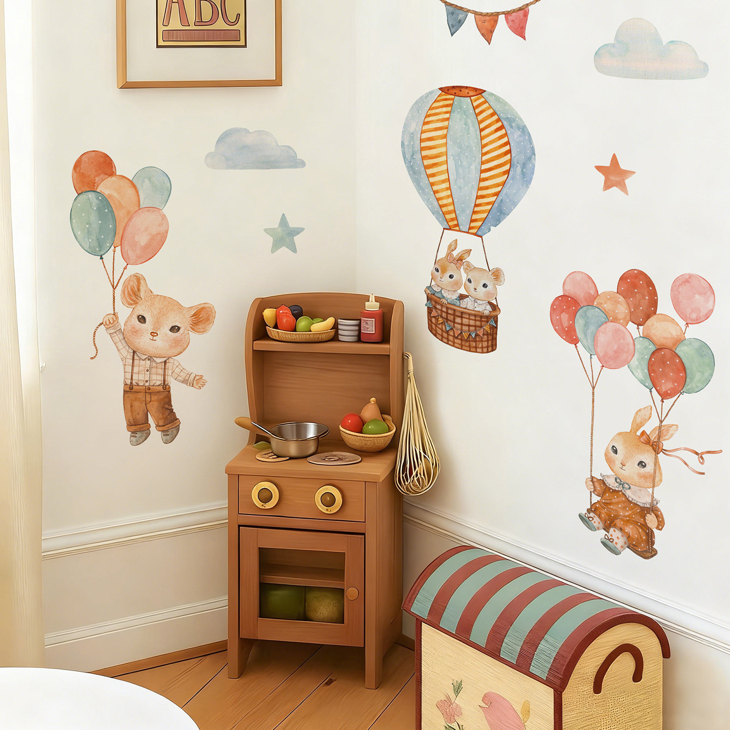 气球嘉年华北欧ins丹麦绘本风卡通热气球装饰墙贴晚安好梦,家居饰品,软装墙贴,淘宝优惠券,粉丝福利购,淘宝优惠卷