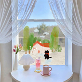 北欧ins手绘设计森林喵咪窗花玻璃门贴玻璃装 饰免胶静电贴