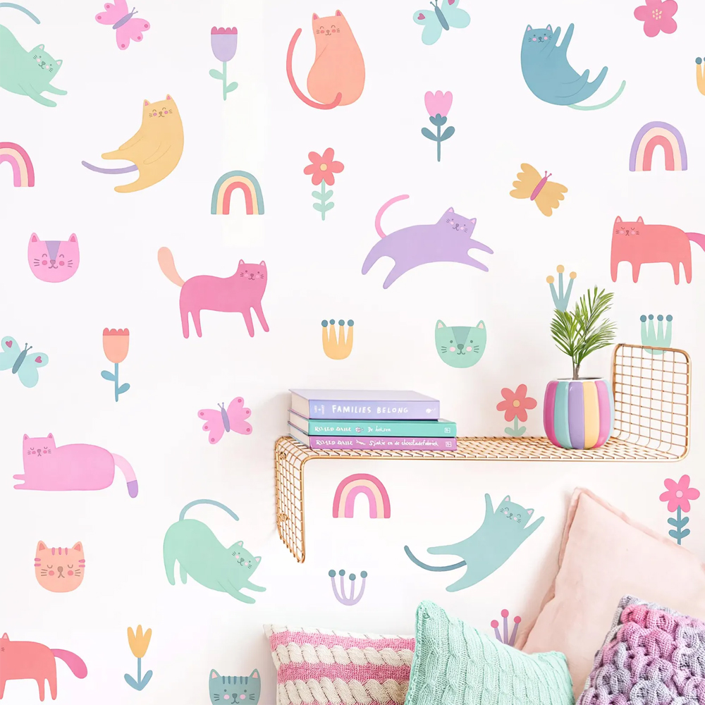 多巴胺客厅趣味卡通动物沙发背景墙壁画儿童房卧室床头墙贴纸