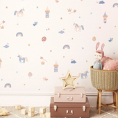 北欧ins不透明布纹独角兽大象幼儿园儿童房间卧室温馨画墙贴纸