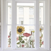 向日葵店铺橱窗玻璃门贴纸紫色鲜花装 门店窗花贴画静电贴 饰服装