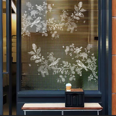 田园花朵鸟儿白色窗贴玻璃贴纸装饰美化玻璃贴膜静电无胶窗花