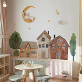北欧森林墙贴纸复古宝宝房间墙壁装 饰布纹幼儿园布置贴纸创意贴画