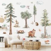 北欧ins卡通森林可爱小动物墙贴儿童卧室客厅装 饰可爱风背景