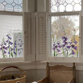 复古花卉紫色风铃草玻璃门透明双面静电无胶窗花贴装 饰免胶静电贴