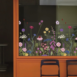 鲜花店橱窗装饰玻璃贴纸茶室氛围布置植物花窗户贴画家居静电窗花