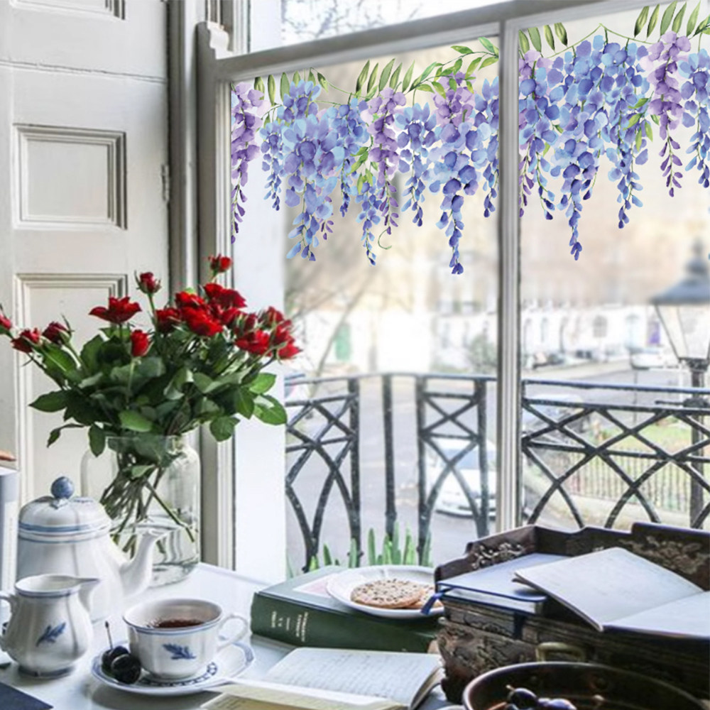 法式紫藤花玻璃贴膜卧室窗贴玻璃门装饰美化镜子贴纸无胶无异味