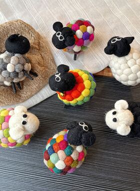 尼泊尔手工羊毛毡桌面摆件ins风创意小羊玩偶公仔客厅小众装饰品