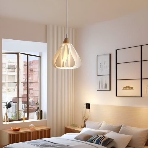 法式奶油风原木升降床头吊灯