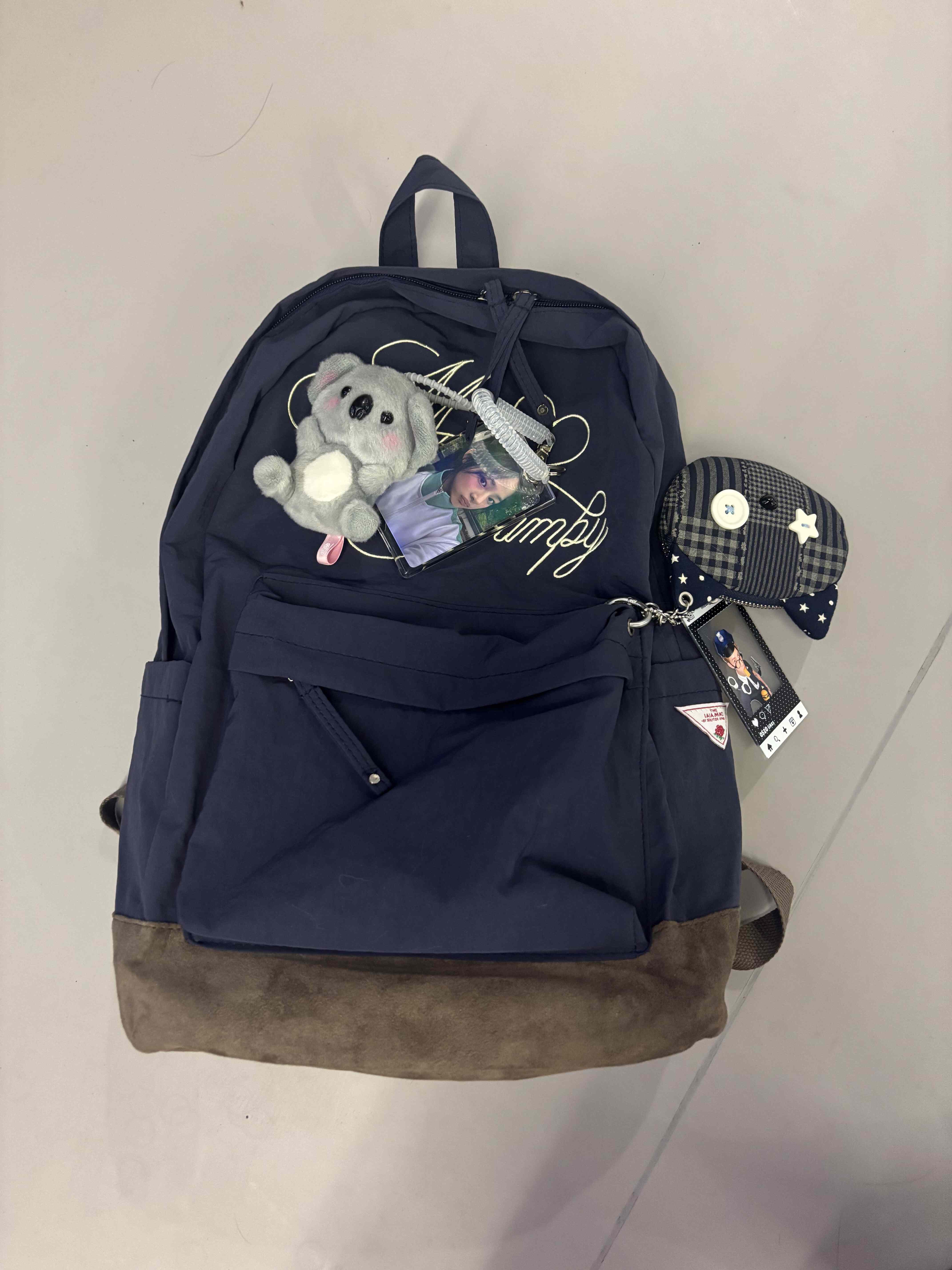 韩国小众品牌同款藏青色书包大容量初高中生书包 轻薄款电脑背包