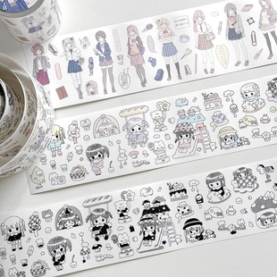 分装-北北村原创卡通人物切膜防水可爱贴纸卷手帐素材装饰手机壳