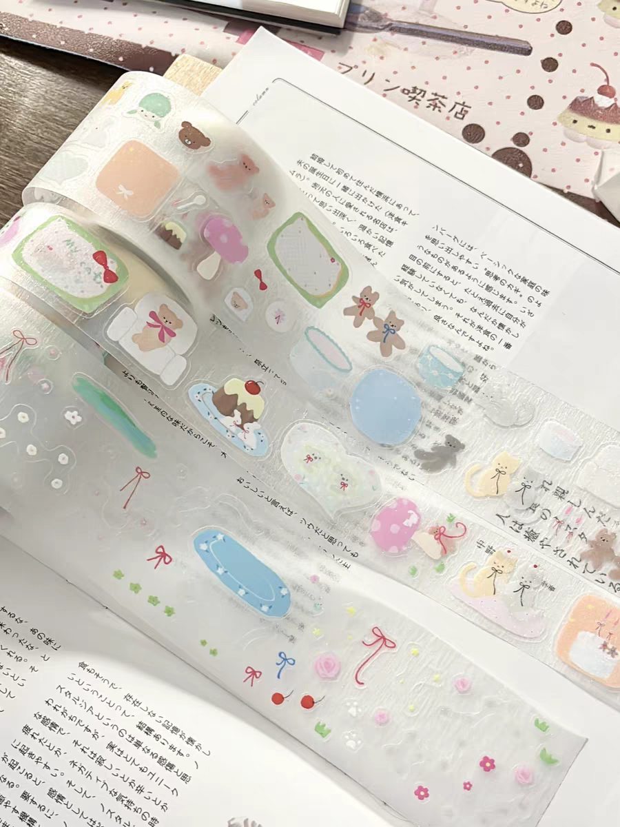 分装-我的小屋草莓女孩咕咕万物原创贴纸卷手帐模切胶带盐系素材