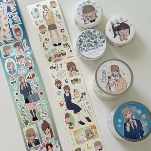 分装-北北村原创水底人古早人物切膜贴纸卷手帐拼贴防水贴纸装饰