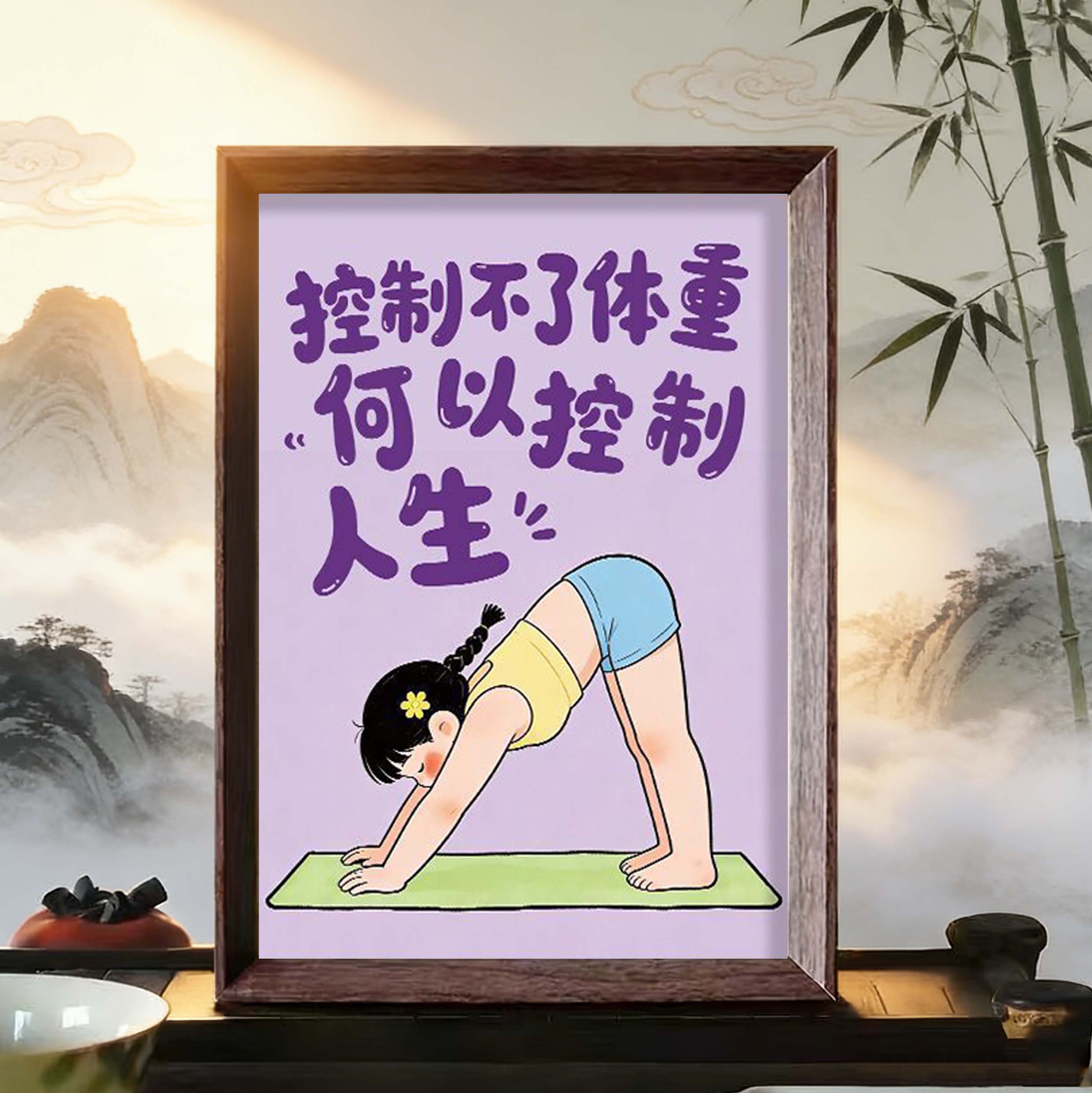 减肥装饰画相框新款励志瑜伽女孩自律客厅摆件桌面房间摆台相框图片