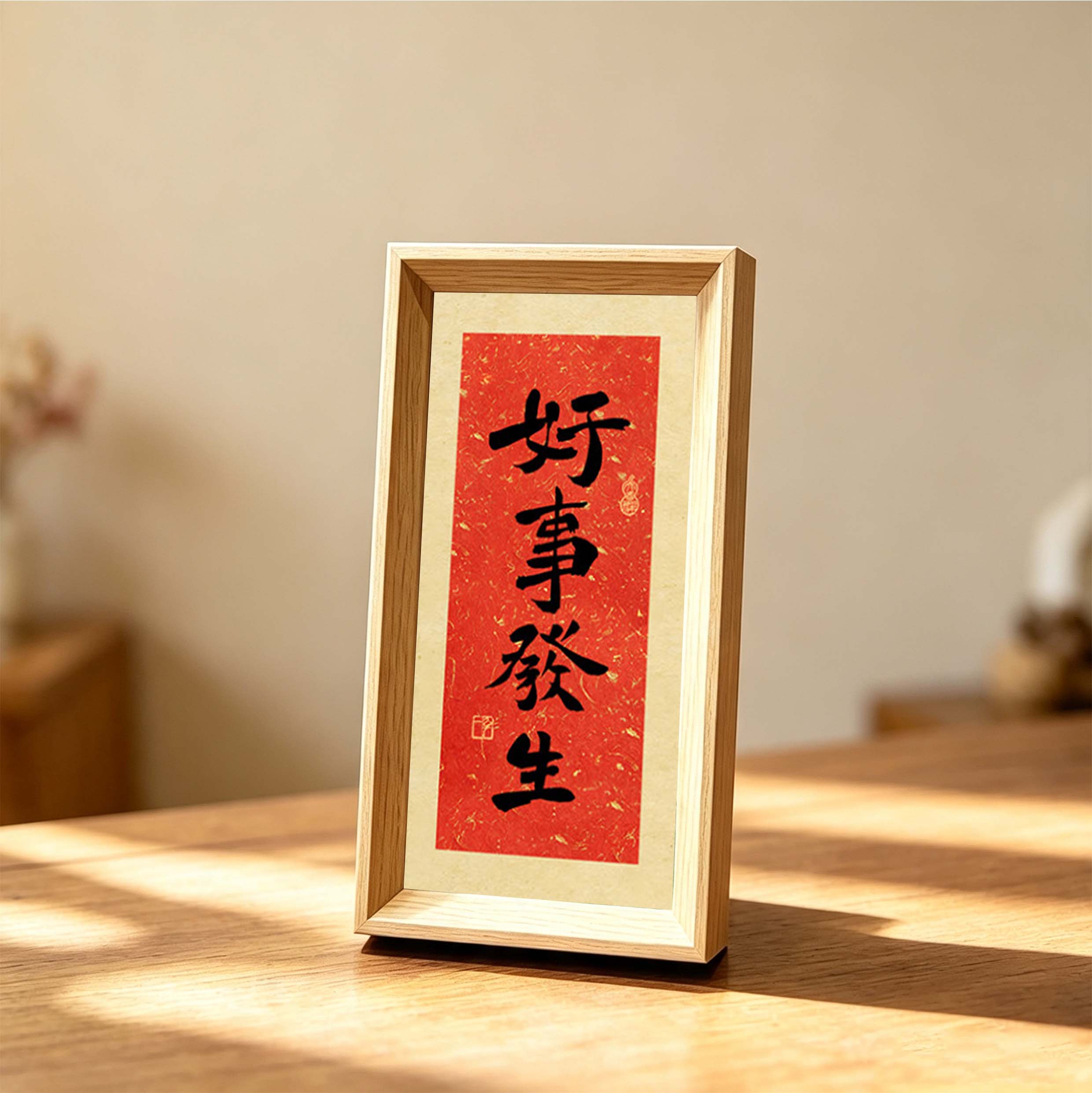 好事发生字画摆件2026新年对联祝福文案喜庆送礼书法相框摆台挂画