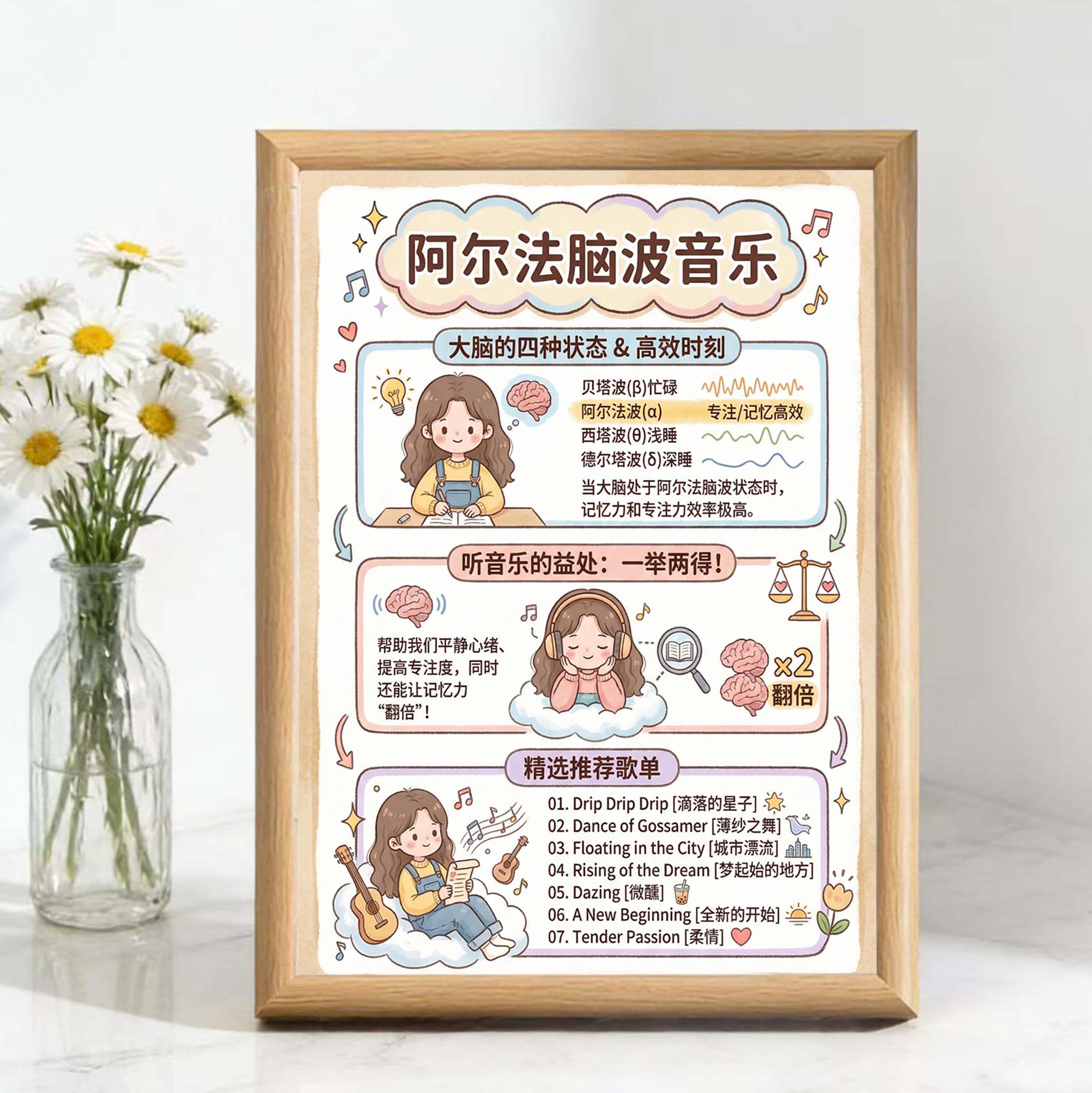 阿尔法脑波音乐桌面治愈系文字相框客厅玄关摆台书房卧室墙面挂画