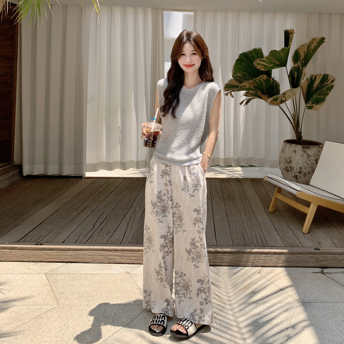 巨好看的夏装套装女2025新款韩系高级感气质无袖上衣阔腿裤两件套
