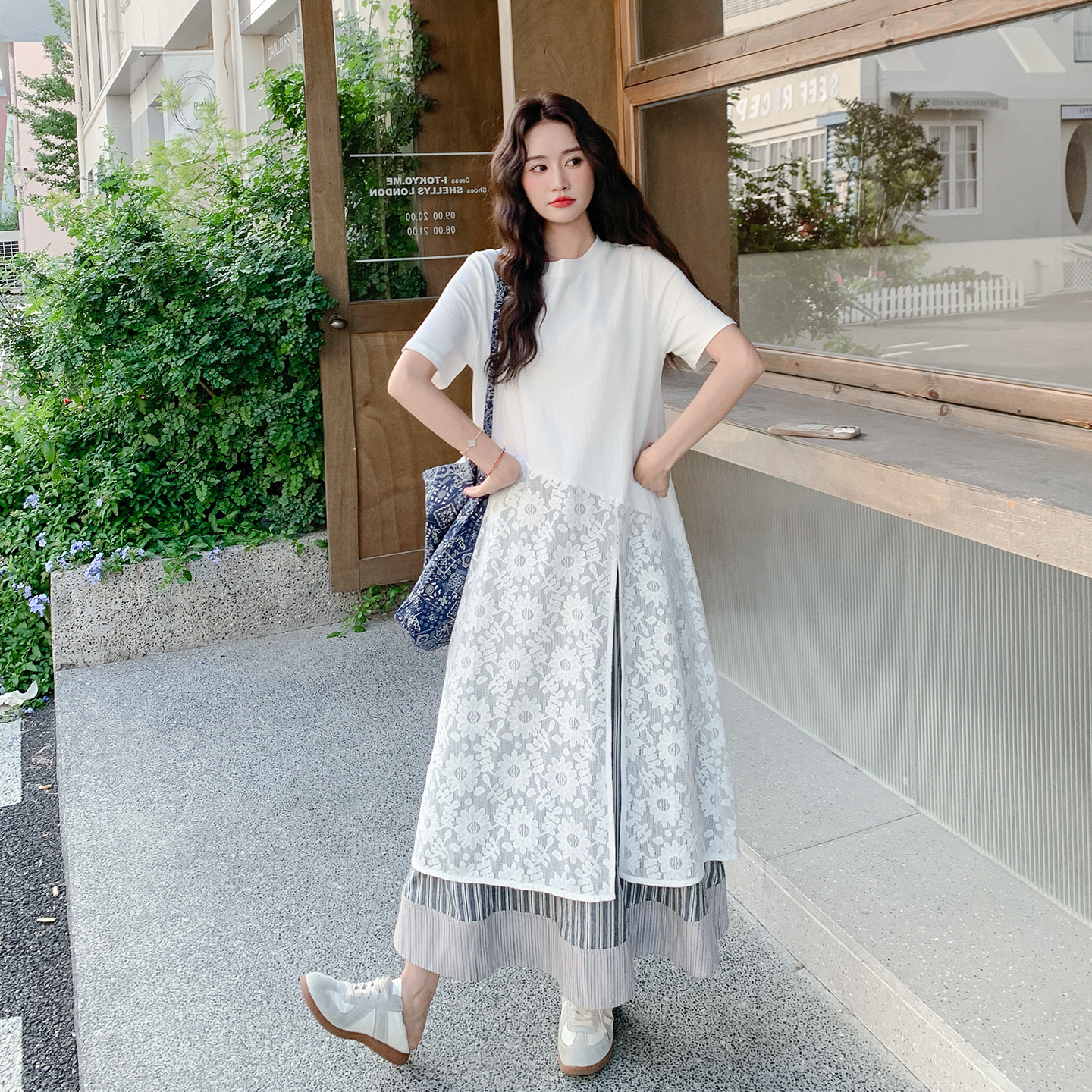 假两件拼接连衣裙女2025年夏季新款韩系慵懒风宽松显瘦气质T恤裙