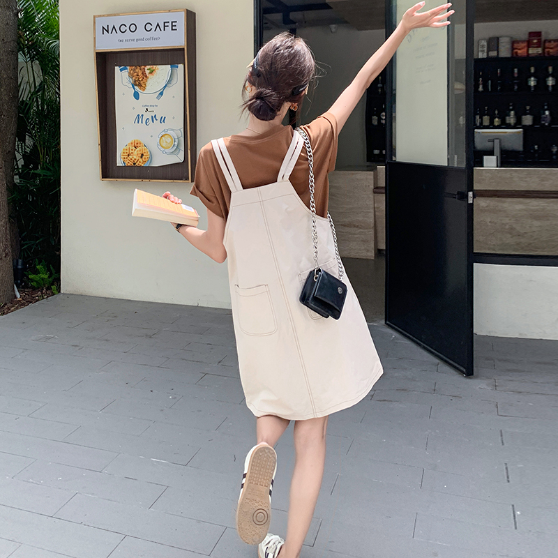 白色裙子洋气减龄背带裙套装女夏季2025新款小个子连衣裙两件套