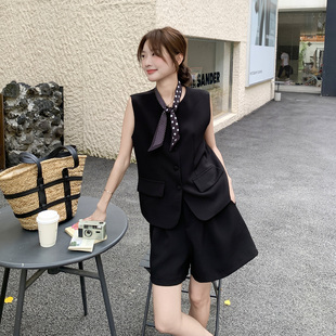 黑色高级感老钱风马甲套装 两件套 女2025夏新款 小个子气质休闲短裤