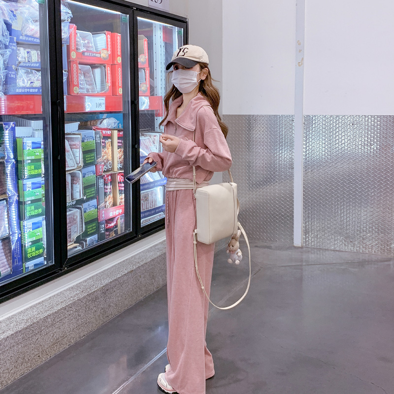 超好看粉色卫衣阔腿裤套装女春季2025年新款小个子开春穿搭一整套