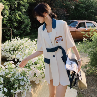 套裝 女夏季 洋氣短褲 2025新款 高級(jí)感炸街小個(gè)子兩件套 西裝 休閑時(shí)尚