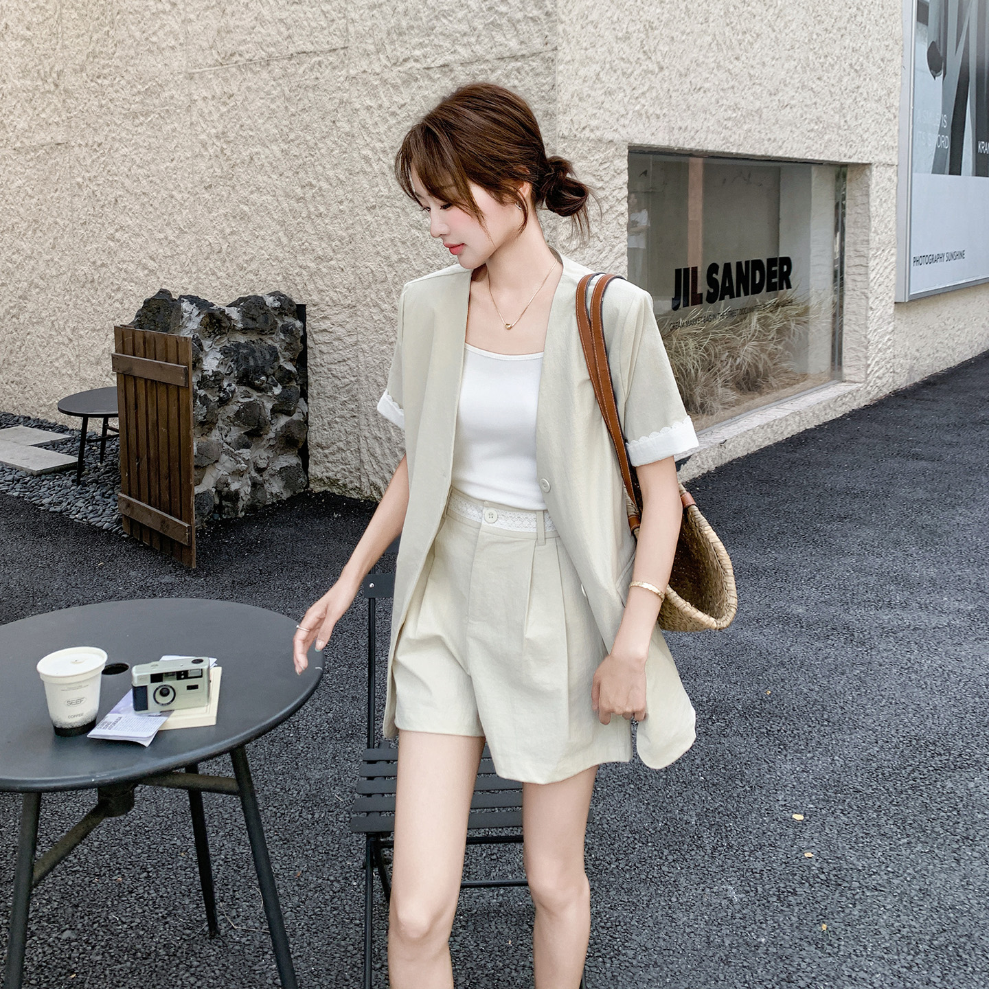 韩系高级感气质短袖西装套装女2025夏季新款小个子休闲短裤两件套