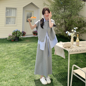 韩系休闲设计感马甲套装裙女2025夏季新款巨好看衬衫半身裙三件套
