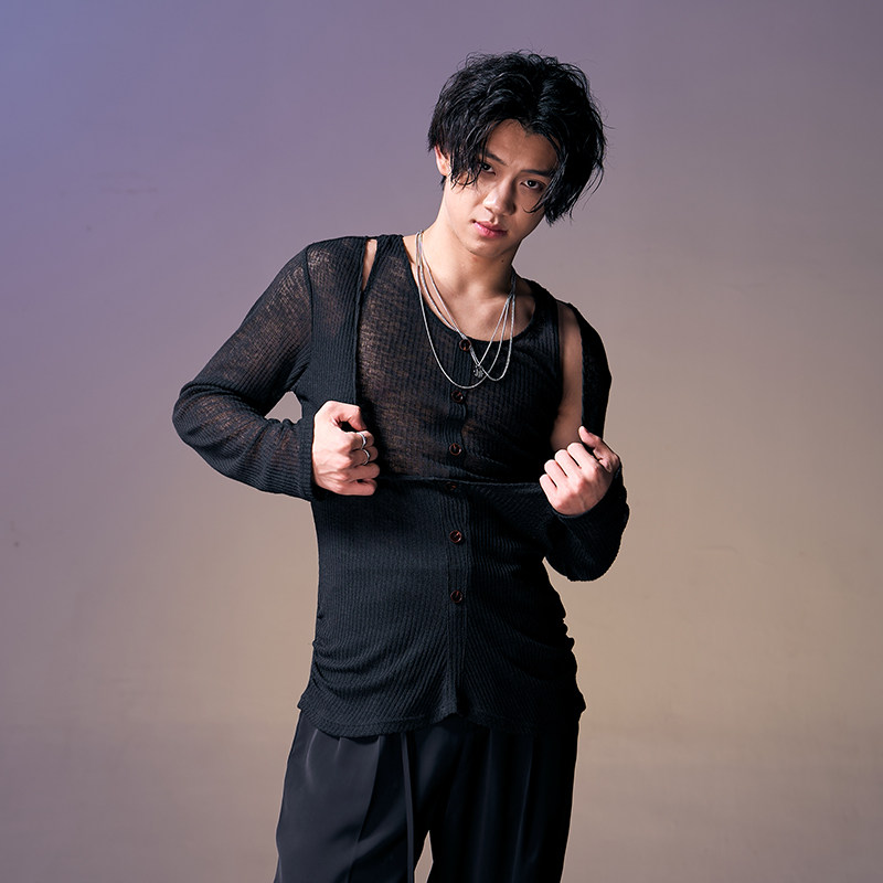 DUYQ《新男士》003背心+大V领两件套国标拉丁舞练功服上衣