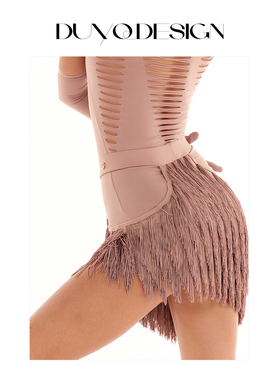 DUYQ《双生花拉丁》013不对称镂空流苏半身裙拉丁舞练功表演班服