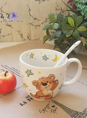 zakka梨花爱心熊儿童浮雕咖啡杯马克杯陶瓷水杯茶具可微波情侣杯