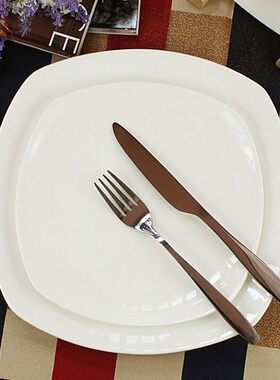 纯白四方牛排盘小吃碟陶瓷餐具