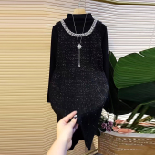 MM2025秋冬套装 时尚 连衣裙高领打底衫 大码 小香风法式 镶钻重工无袖