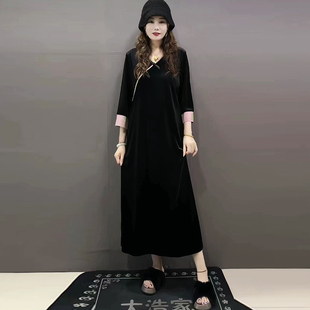 中国风刺绣重工时尚 胖妹妹显瘦丝绒连衣裙马甲两件套 2025春秋大码