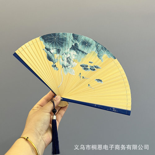 中国风全竹折扇古风荷花舞蹈扇