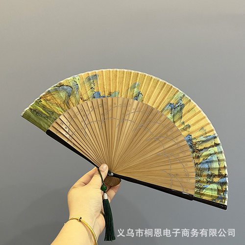 扇子古风折扇中国风古典山水旗袍