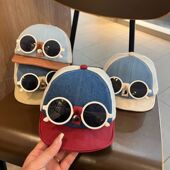 网眼软檐防晒帽男女童凹造型棒球 宝宝眼镜鸭舌帽夏季 街头酷仔