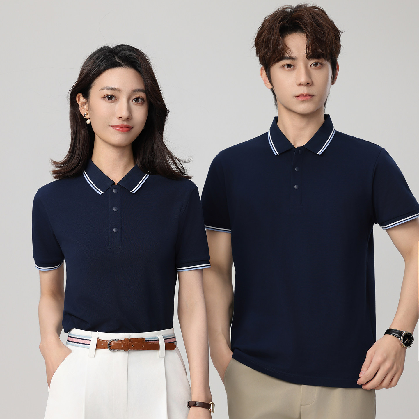 2026商务翻领POLO衫短袖男女纯色工作服定制夏季纯棉半袖打底衫潮