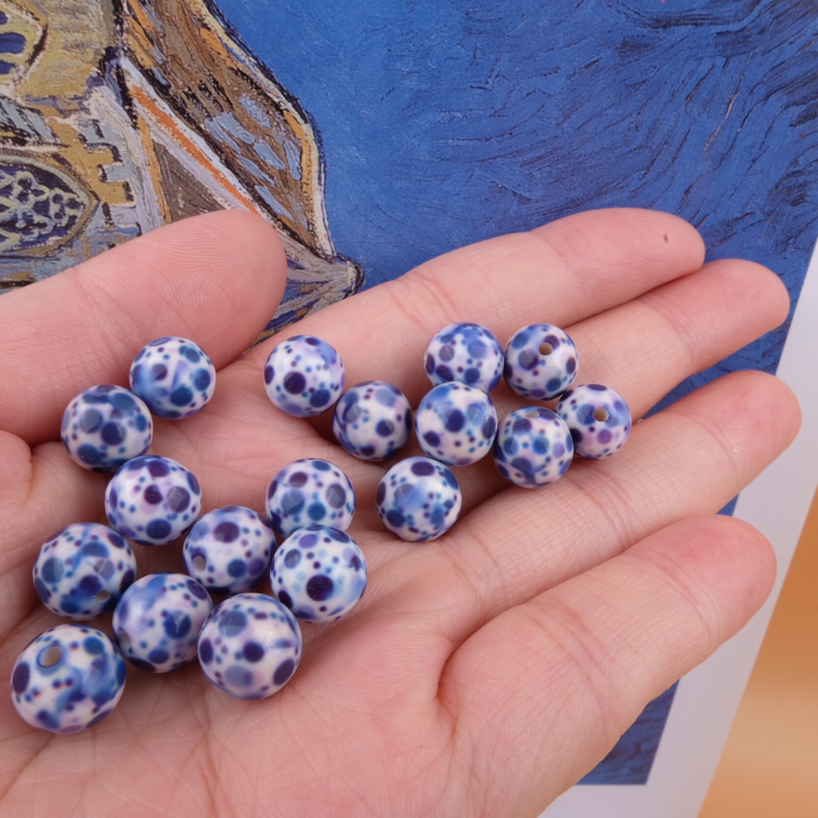 VINTAGE PRINT ACRYLIC VINTAGE SMALL FRESH COLOR BEAD EARRINGS BRACELET JEWELRY DIY 10MM STRAIGHT HOLE BEADS