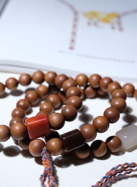 住朴老山檀搭配和田玉手链手串