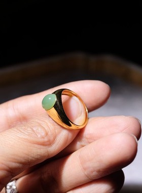 住朴金镶玉戒指18k黄金镶嵌碧玉