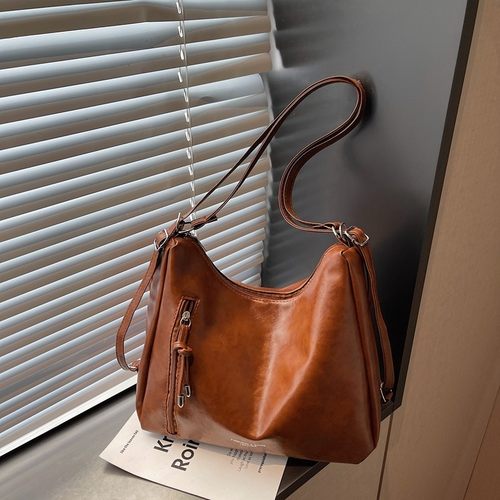 包包女时尚百搭单肩包棕色纯色大容量出行通勤包简约托特手提包包