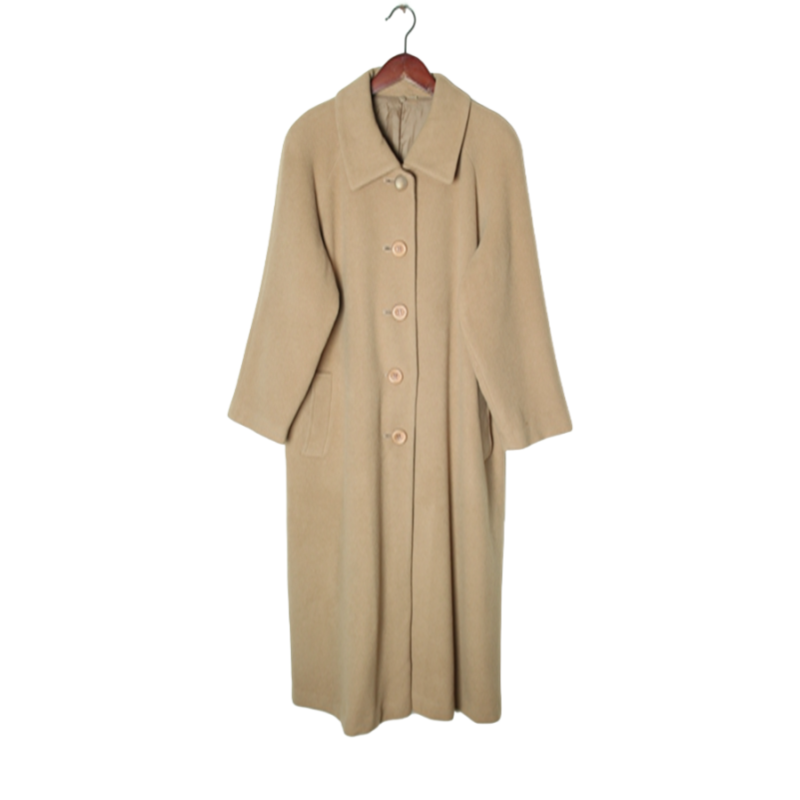 vintage日本制 高端中古复古毛领毛呢中长款混羊绒羊毛大衣外套 R